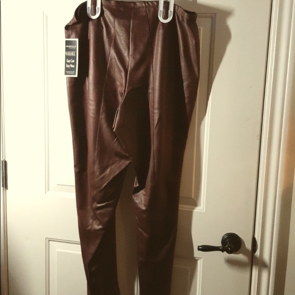 MARALLIS Burgandy Leather Look Textured Scuba Pants NWT!!! XXL - Picture 4 of 8